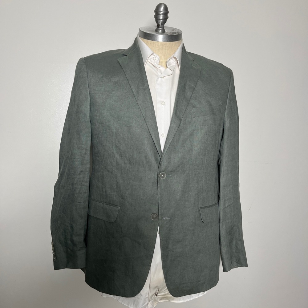 Lauren Ralph Lauren Blazer Mens 44R Green Solid 100% Linen Two-Button Sport Coat